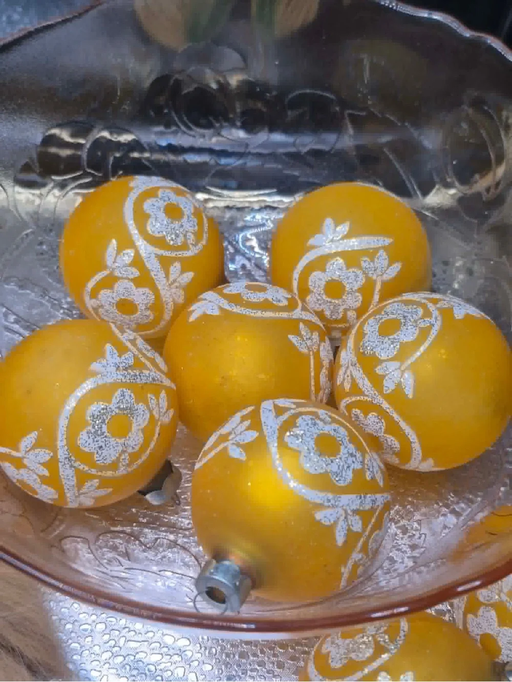 MCM Vintage RARE Mercury Glass Christmas Ornament Set 12 - Orange-Yellow Gold